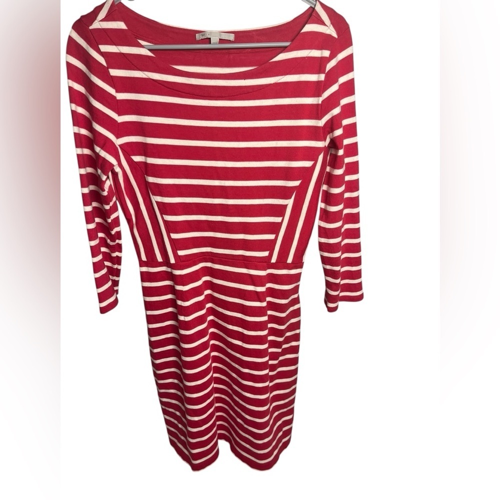 Red & White Striped Boatneck Knit Dress | 3/4 Sleeve | Classic Nautical Preppy M